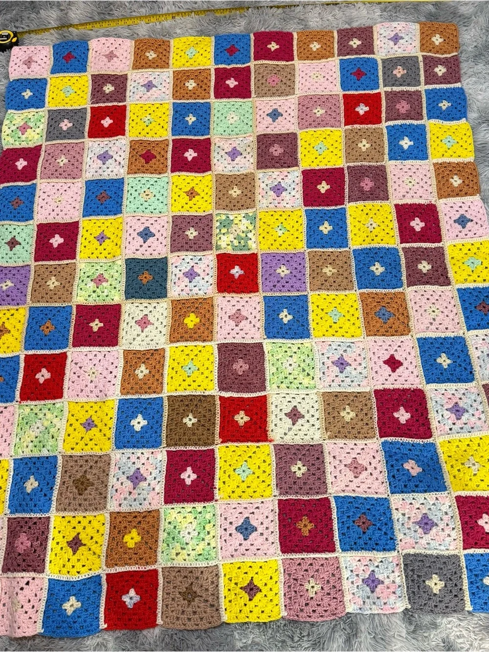 Handmade Crochet Granny Square Throw Blanket Vintage Pastel Afghan 53” x 64”